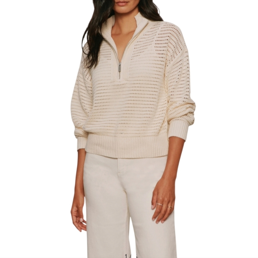VARLEY Billie Eyelet Minimalist Capsule V-Neck Zip Sweater